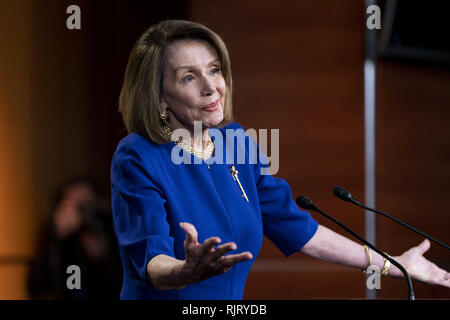 Washington, District de Columbia, Etats-Unis. 7 Février, 2019. La Présidente de la Chambre Nancy Pelosi donne son point de presse hebdomadaire. Crédit : Christian Douglas/ZUMA/Alamy Fil Live News Banque D'Images