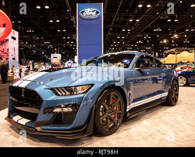 Chicago, USA. 7 Février, 2019. La Ford Motor Company's tous les nouveaux 2020 Mustang Shelby GT 500 est perçu au cours de l'auto de Chicago 2019 Aperçu du média au McCormick Place à Chicago, aux États-Unis, les 7, 2019. La 111e Chicago Auto Show, le plus important aux États-Unis, a débuté jeudi avec près de 50 constructeurs présentant près de 1 000 véhicules au McCormick Place cette année. Crédit : Joel Lerner/Xinhua/Alamy Live News Banque D'Images