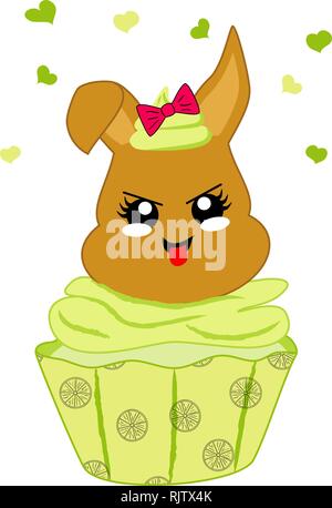 Cute cupcake citrons avec bunny dans style kawaii. Fichier vectoriel EPS 10 Illustration de Vecteur