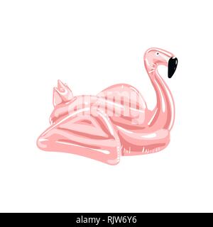 Vector 3D réaliste flamand rose, forme d'oiseaux tropicaux piscine gonflable anneau, tube, de flottement. Été vacances objet en caoutchouc, voyager, b Illustration de Vecteur