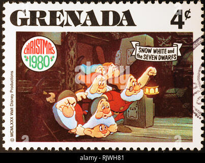Sept Nains sur timbre-poste de la Grenade Banque D'Images
