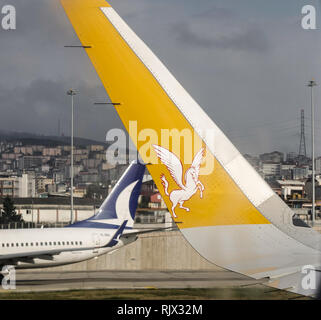 Istanbul, Turquie - 30 Sep 2018 l'ailette de Pégase. Airbus A320neo à Istanbul Sabiha Gokcen (SAW). Banque D'Images