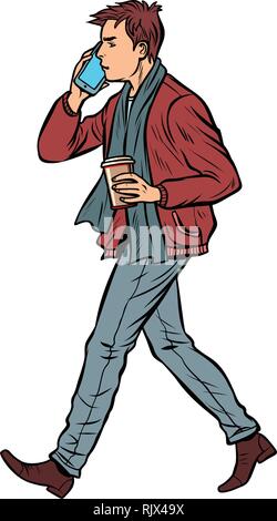 L'homme s'en va et parle au téléphone Illustration de Vecteur