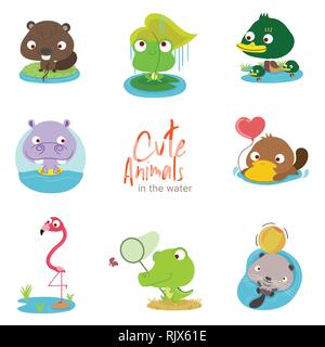 Paysage avec animaux set Illustration de Vecteur