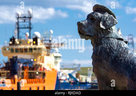 Sculpture de "Bamse" un chien héros en Montrose Heritage Trust site. Port de Montrose Ecosse UK Banque D'Images