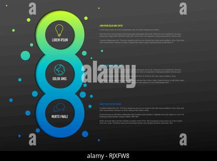 Vector multipurpose Infographie modèle à trois éléments et options couleurs moderne sur fond sombre Illustration de Vecteur