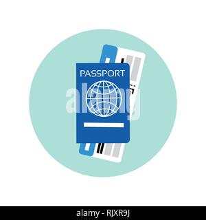 Billet Avion passeport et documents de voyage sur l'icône Concept Illustration de Vecteur