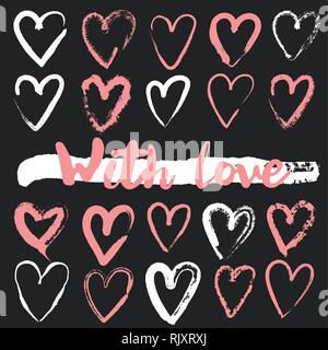 Coeurs grunge vector set, Saint-Valentin, illustration vintage design élément. Amour carte postale. Illustration de Vecteur