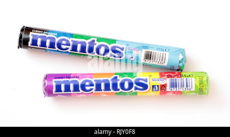 République tchèque - 23 août 2014 : Mentos chewy candy faites par Perfetti Van Melle. Usage éditorial uniquement. Rédaction d'illustration. Banque D'Images