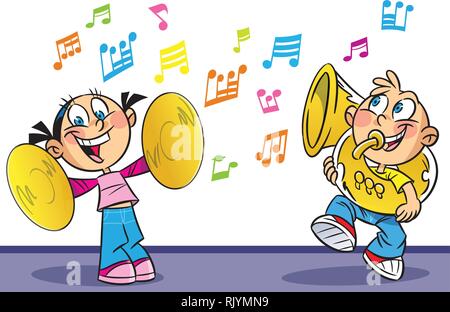 L'illustration suivante montre cartoon garçon et fille qui jouent des instruments de musique. Illustration faite sur des calques distincts. Illustration de Vecteur