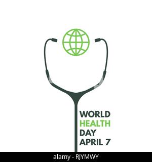Journée mondiale de la santé. Stéthoscope avec globe de l'affiche. 7 avril. Médecine et soins de santé mondiale. Le bien-être et la protection de la santé. L'affiche de vecteur. Illustration de Vecteur