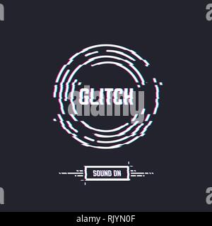 Glitch cercles avec du texte, l'effet stéréo et la distorsion. Emblème de disque vinyle ou CD cercle. DJ ou retro party avec de la musique. Logo de l'étiquette de musique. Gl à la mode Illustration de Vecteur