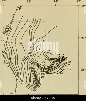 . ASWEPS enquête en eau peu profonde, Febryary-March Virginia Capes 1967. L'océanographie. La figure 13. Sandy Hook Marine Laboratory de l'isotherme de surface graphique, 27 février 1967 (°C) 19. Veuillez noter que ces images sont extraites de la page numérisée des images qui peuvent avoir été retouchées numériquement pour plus de lisibilité - coloration et l'aspect de ces illustrations ne peut pas parfaitement ressembler à l'œuvre originale.. Fisher, Alvan. Washington, D. C. : Bureau océanographique de la Marine Banque D'Images