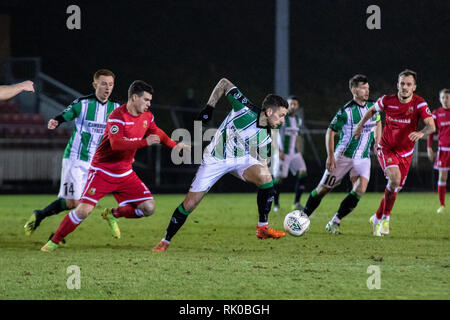 Llanelli, Royaume-Uni. Le 08 février, 2019. Llanelli Ville Ville d'Aberystwyth hôte à Stebonheath Park dans la Welsh Premier League. Credit : Lewis Mitchell/Alamy Live News Banque D'Images