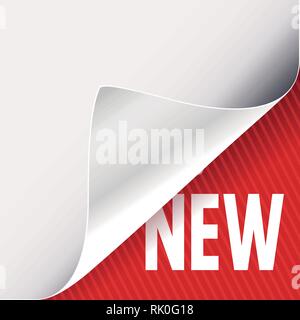 Gondolé coin de livre blanc sur un arrière-plan de l'angle inférieur droit rouge. Nouveau slogan signe. Vector illustration. Illustration de Vecteur