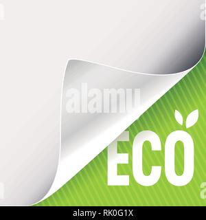 Gondolé coin de livre blanc sur un arrière-plan de l'angle inférieur droit vert. Slogan écologique signer avec des feuilles. Vector illustration. Illustration de Vecteur