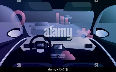 Smart car autonome de bord les éléments intérieurs vector illustration Illustration de Vecteur