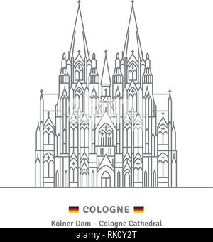 Style d'icône Ligne vector illustration de la cathédrale de Cologne sur fond blanc Illustration de Vecteur