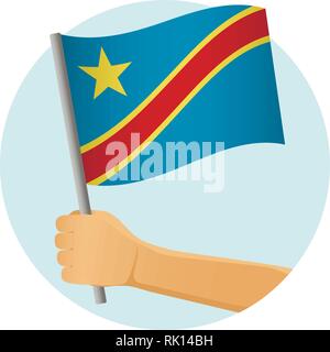 République démocratique du Congo drapeau dans la main. Contexte patriotique. Drapeau national de la République démocratique du Congo vector illustration Illustration de Vecteur