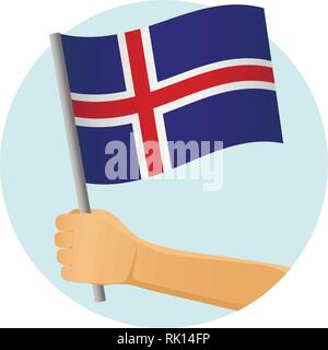 L'Islande drapeau dans la main. Contexte patriotique. Drapeau national de l'Islande vector illustration Illustration de Vecteur