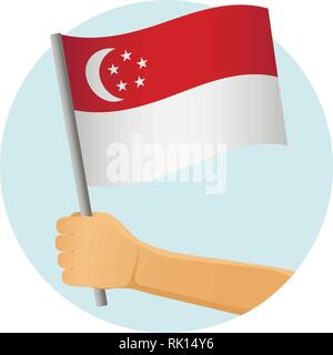 Singapour drapeau dans la main. Contexte patriotique. Drapeau national de Singapour vector illustration Illustration de Vecteur