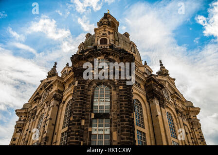 La Frauenkirche (église Notre Dame), façade nord avec la plupart de la structure d'origine ont survécu dans le centre de la vieille ville de Dresde, Allemagne Banque D'Images