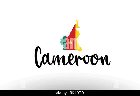 Cameroun pays grand texte avec le drapeau à l'intérieur de la carte appropriée pour un logo design icône Illustration de Vecteur