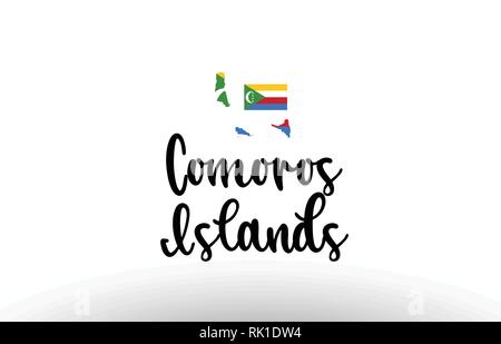 Comores pays grand texte avec le drapeau à l'intérieur de la carte appropriée pour un logo design icône Illustration de Vecteur