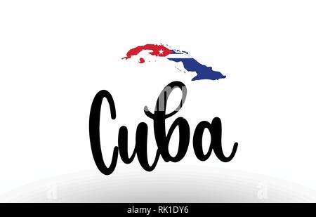 Cuba pays grand texte avec le drapeau à l'intérieur de la carte appropriée pour un logo design icône Illustration de Vecteur