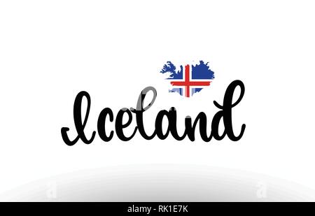 L'Islande pays grand texte avec le drapeau à l'intérieur de la carte appropriée pour un logo design icône Illustration de Vecteur