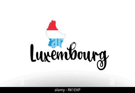 Pays Luxembourg grand texte avec le drapeau à l'intérieur de la carte appropriée pour un logo design icône Illustration de Vecteur