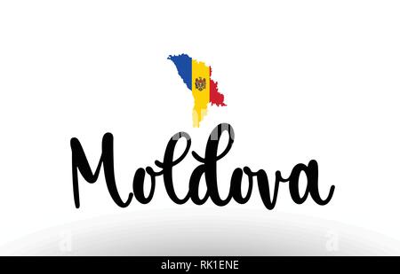 Moldova Pays grand texte avec le drapeau à l'intérieur de la carte appropriée pour un logo design icône Illustration de Vecteur