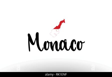 Pays Monaco grand texte avec le drapeau à l'intérieur de la carte appropriée pour un logo design icône Illustration de Vecteur