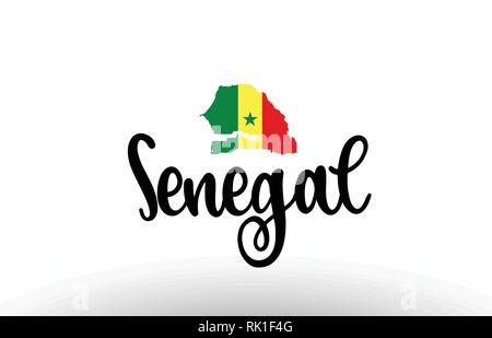 Pays Sénégal grand texte avec le drapeau à l'intérieur de la carte appropriée pour un logo design icône Illustration de Vecteur