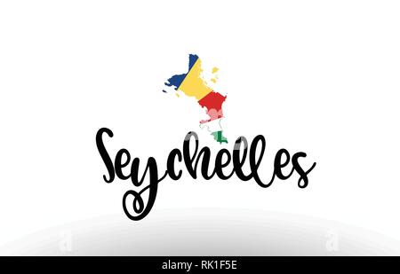 Pays Seychelles grand texte avec le drapeau à l'intérieur de la carte appropriée pour un logo design icône Illustration de Vecteur