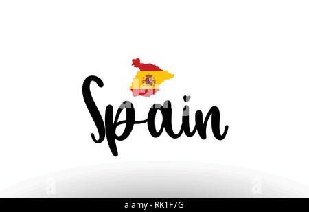 Pays Espagne grand texte avec le drapeau à l'intérieur de la carte appropriée pour un logo design icône Illustration de Vecteur