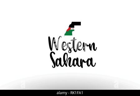 Sahara occidental pays grand texte avec le drapeau à l'intérieur de la carte appropriée pour un logo design icône Illustration de Vecteur