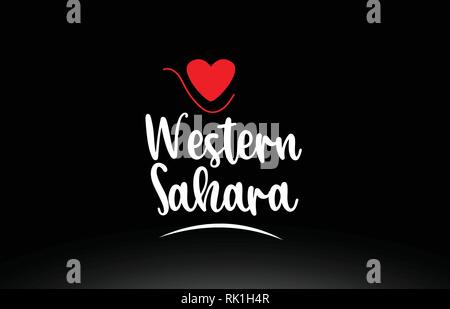 Sahara occidental pays texte avec amour coeur rouge sur fond noir convient pour un logo ou icône design typographie Illustration de Vecteur