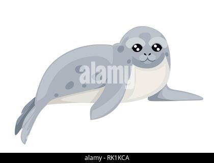 Mignon bébé phoque. Animaux de l'Arctique, cartoon modèle plat. Vector illustration isolé sur fond blanc. Illustration de Vecteur