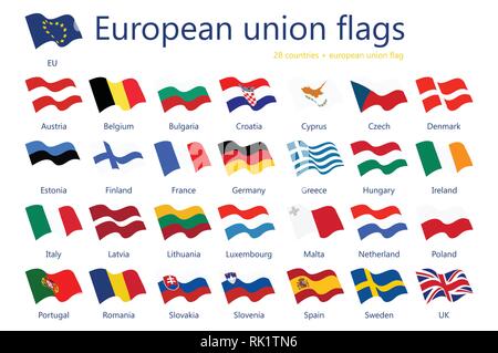 Illustration vecteur ensemble de drapeaux de l'Union européenne avec des noms. 29 + drapeaux drapeau de l'UE. Illustration de Vecteur