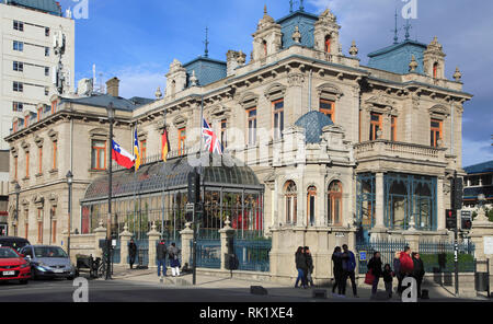 Le Chili, Magallanes, Punta Arenas, Plaza de Armas, Sara Braun Palace, Banque D'Images