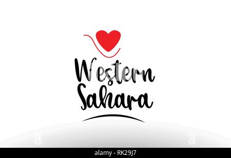 Sahara occidental pays texte présentant de l'amour rouge coeur convient pour un logo ou icône design typographie Illustration de Vecteur