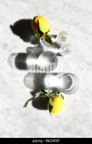 Le citron et l'eau dans la lumière du soleil Banque D'Images