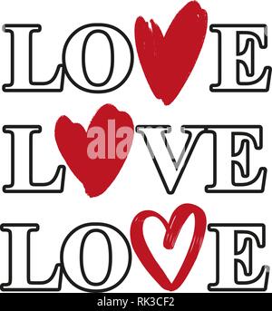 Texte amour coeur , collection logo vector illustration croquis isolé sur fond blanc Illustration de Vecteur
