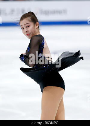 Anaheim, États-Unis. Feb 8, 2019. Joanna afin de Chine à Hong Kong au cours de la compétition de patinage libre des dames ISU Four Continents Figure Skating Championships à Anaheim, États-Unis, le 8 février 2019. Credit : Zhao Hanrong/Xinhua/Alamy Live News Banque D'Images