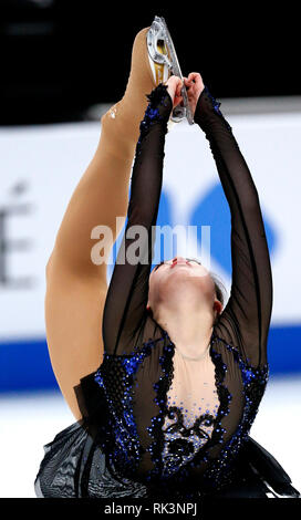 Anaheim, États-Unis. Feb 8, 2019. Joanna afin de Chine à Hong Kong au cours de la compétition de patinage libre des dames ISU Four Continents Figure Skating Championships à Anaheim, États-Unis, le 8 février 2019. Credit : Zhao Hanrong/Xinhua/Alamy Live News Banque D'Images