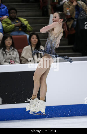 Anaheim, Californie, USA. Feb 8, 2019. Mariah de Bell Canada livre concurrence dans les dames style libre au cours de l'ISU Four Continents Figure Skating Championship au Honda Center d'Anaheim, Californie, le 8 février 2019. Ringo : crédit Chiu/ZUMA/Alamy Fil Live News Banque D'Images