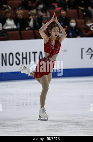 Anaheim, Californie, USA. Feb 8, 2019. Hongyi Chen de la concurrence de la Chine dans les dames style libre au cours de l'ISU Four Continents Figure Skating Championship au Honda Center d'Anaheim, Californie, le 8 février 2019. Ringo : crédit Chiu/ZUMA/Alamy Fil Live News Banque D'Images