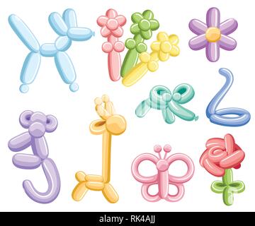 Fleurs et animaux des ballons. Vector animaux avec des ballons pour les enfants heureux parti. Cartoon vector icône d'une collection. Illustration isolé sur fond blanc. Illustration de Vecteur