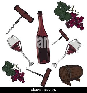 Hand drawn vector set - le vin et la vinification. Illustration vectorielle, EPS 10 Illustration de Vecteur
